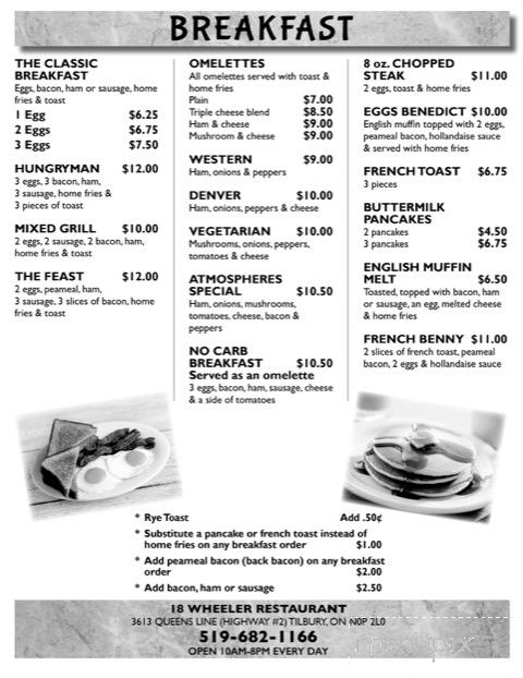 18 Wheeler Restaurant - Tilbury, ON menu_pic