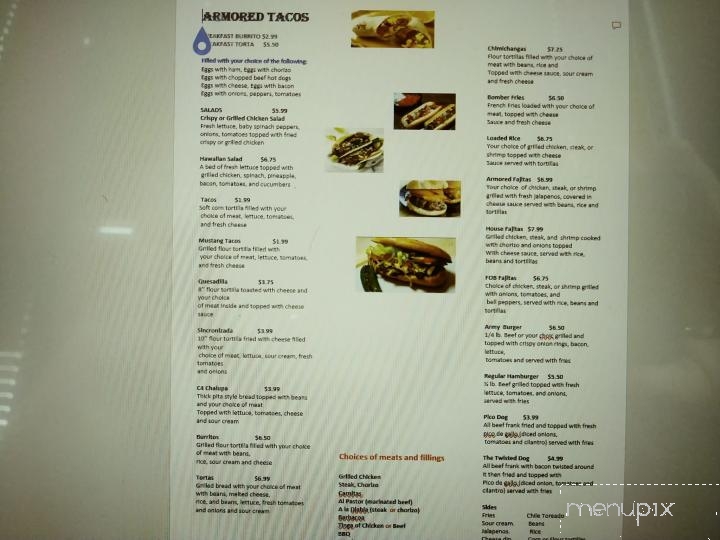Armored Tacos & Grill - Spring Lake, NC menu_pic