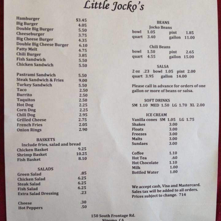 Little Jocko's - Nipomo, CA menu_pic