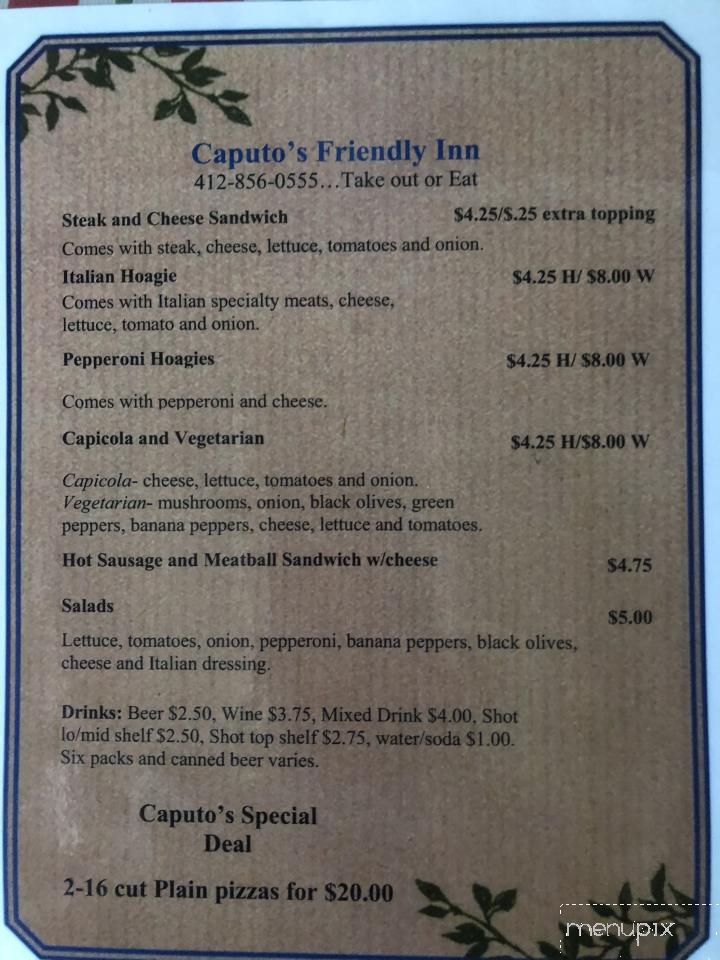 Caputo's Friendly Inn - Pitcairn, PA menu_pic
