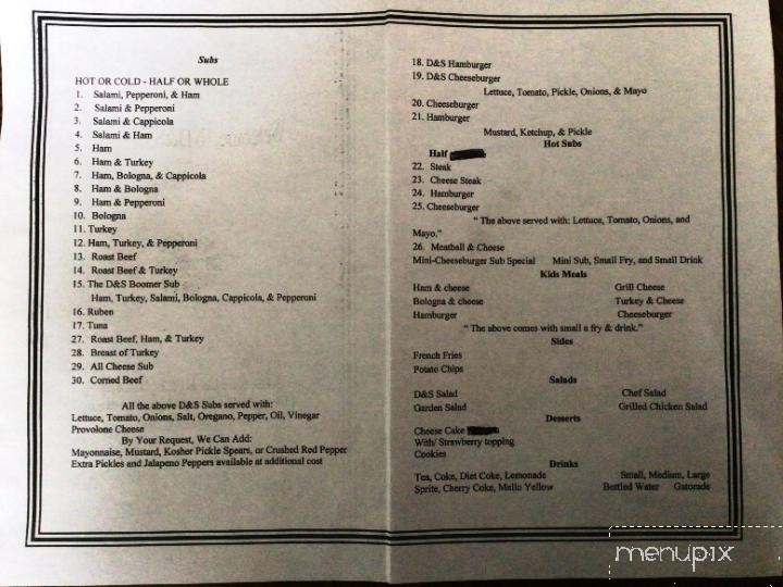 D & S Sub Shop - Hartsville, SC menu_pic
