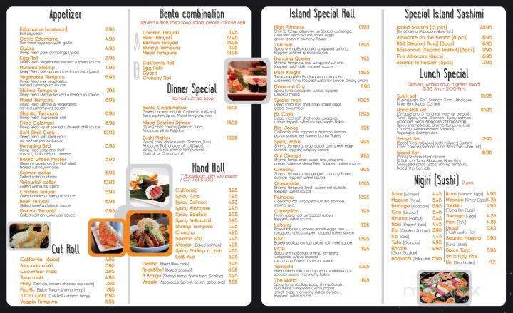 Sushi shop island menu