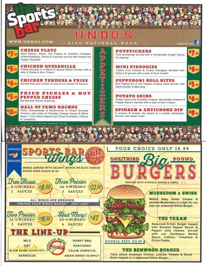 Undo's Sport's Bar - Elm Grove - Wheeling, WV menu_pic