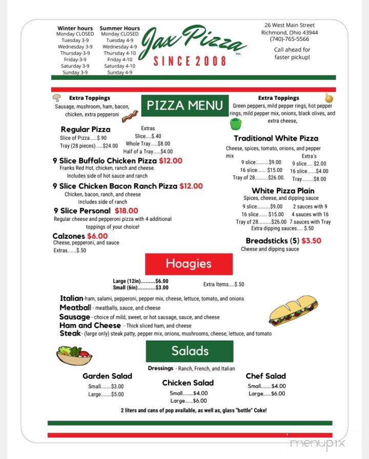 Jax Pizza - Richmond, OH menu_pic
