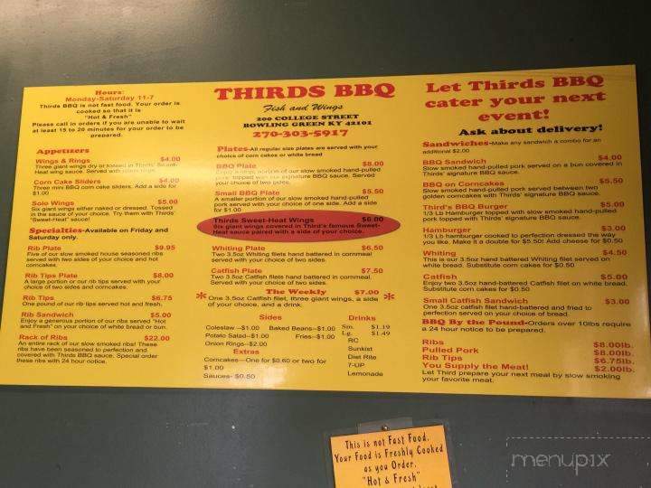 Third's BBQ - Bowling Green, KY menu_pic