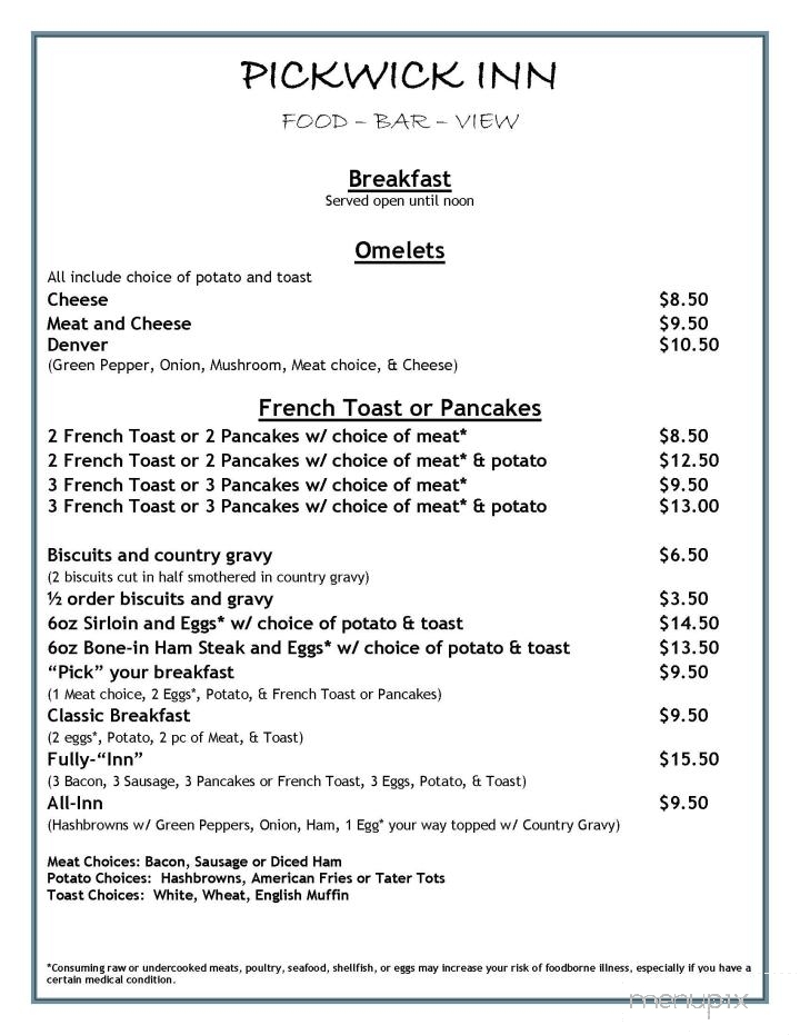 Pickwick Inn - Winona, MN menu_pic