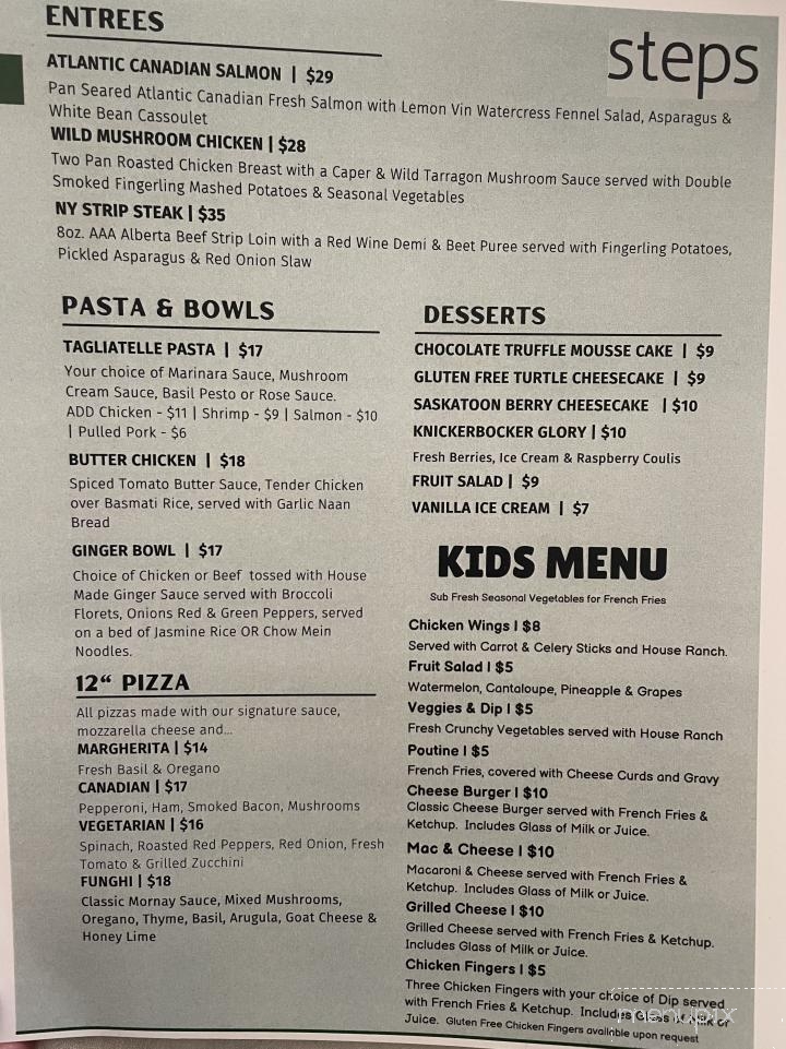 Steps Lounge - Saskatoon, SK menu_pic
