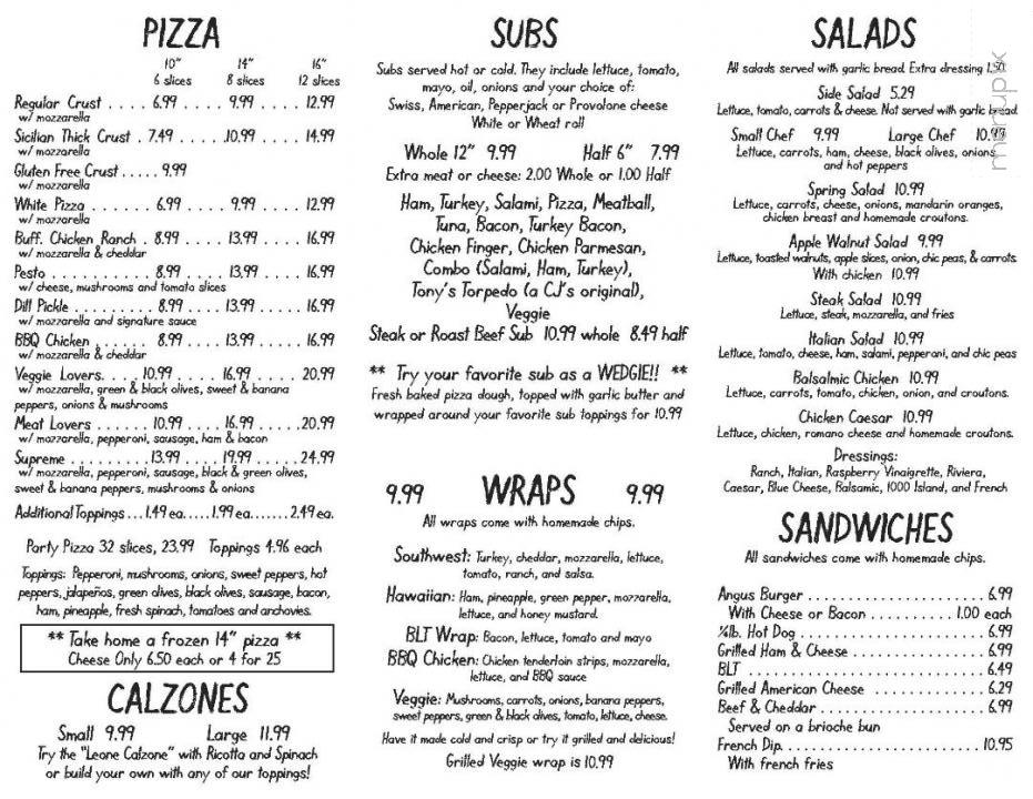 C J's Pizza & Subs - Westfield, NY menu_pic