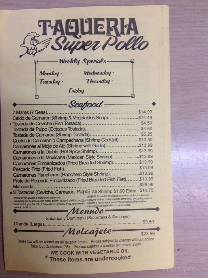Taqueria Super Pollo - Salinas, CA menu_pic