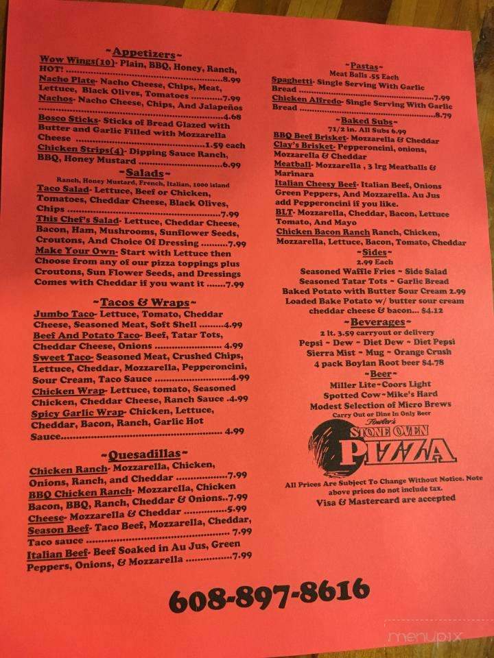 Fowler's Stone Oven Pizza - Brodhead, WI menu_pic