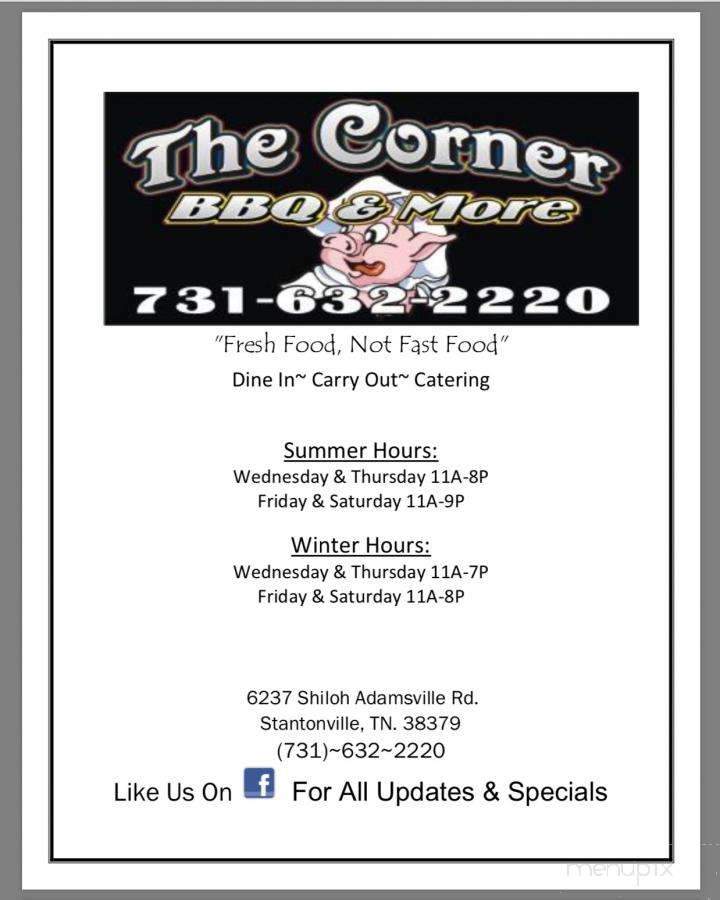The Corner BBQ & More - Stantonville, TN menu_pic