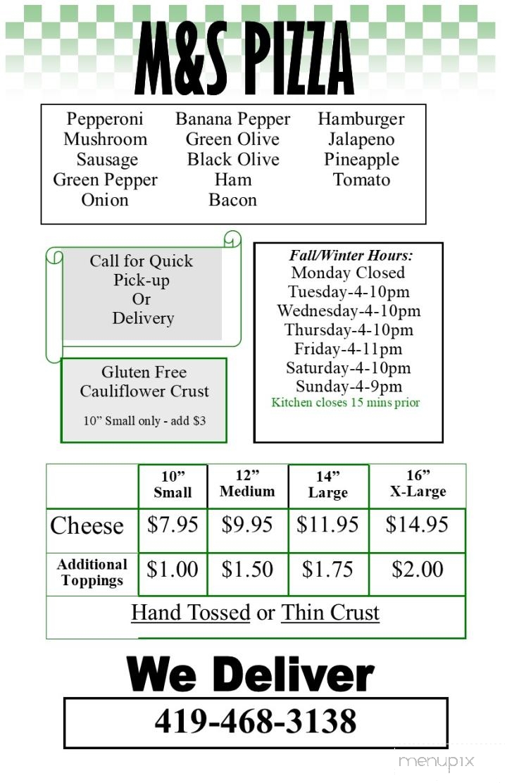 M & S Carry Out & Pizza - Galion, OH menu_pic