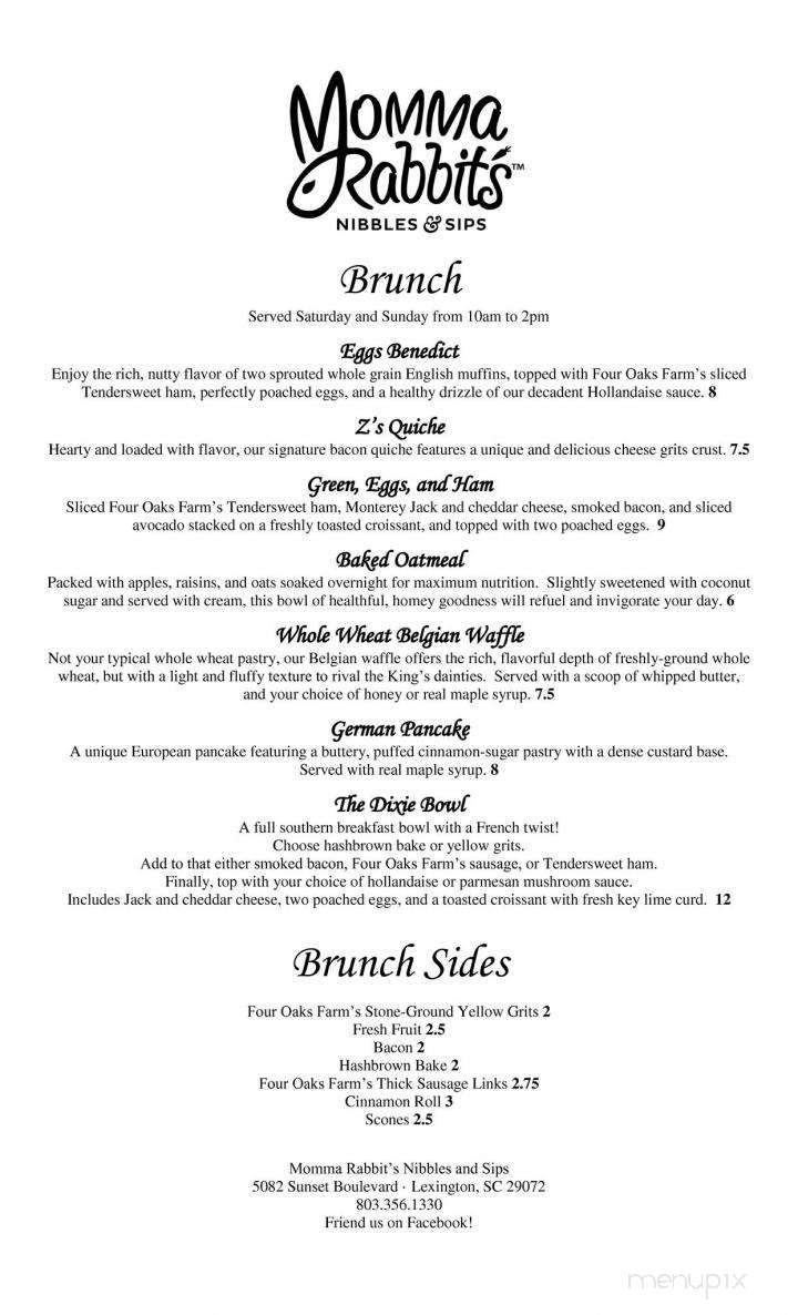 Momma Rabbit's Nibbles and Sips - Lexington, SC menu_pic