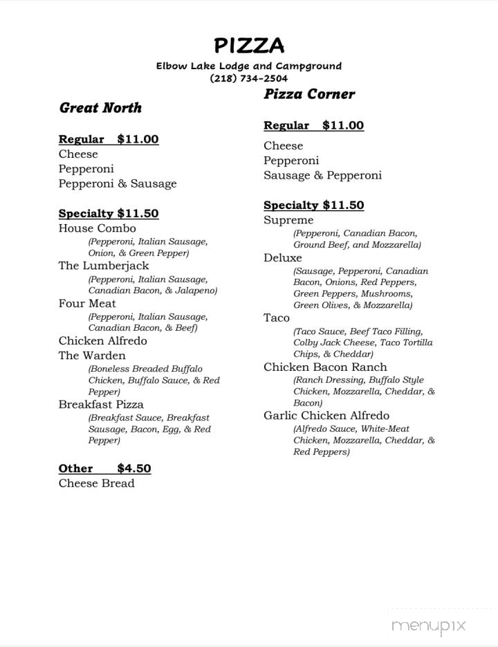 Big Elbow Lake Lodge - Waubun, MN menu_pic
