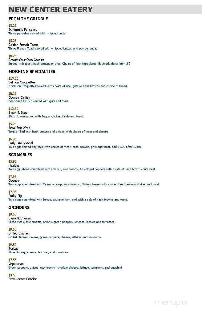 New Center Eatery - Detroit, MI menu_pic