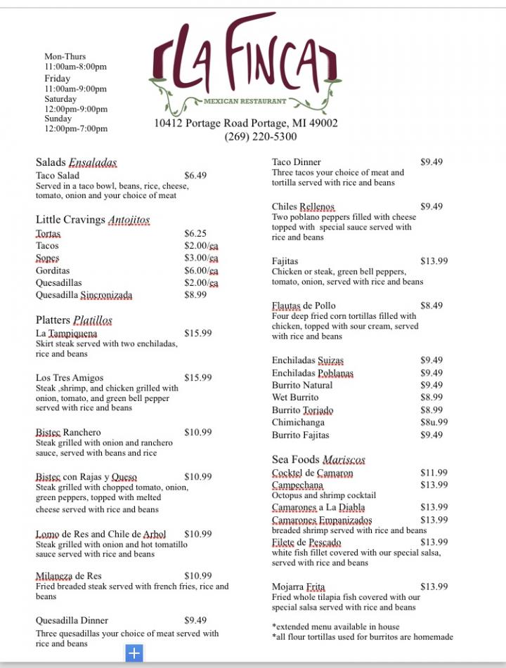 La Finca - Portage, MI menu_pic