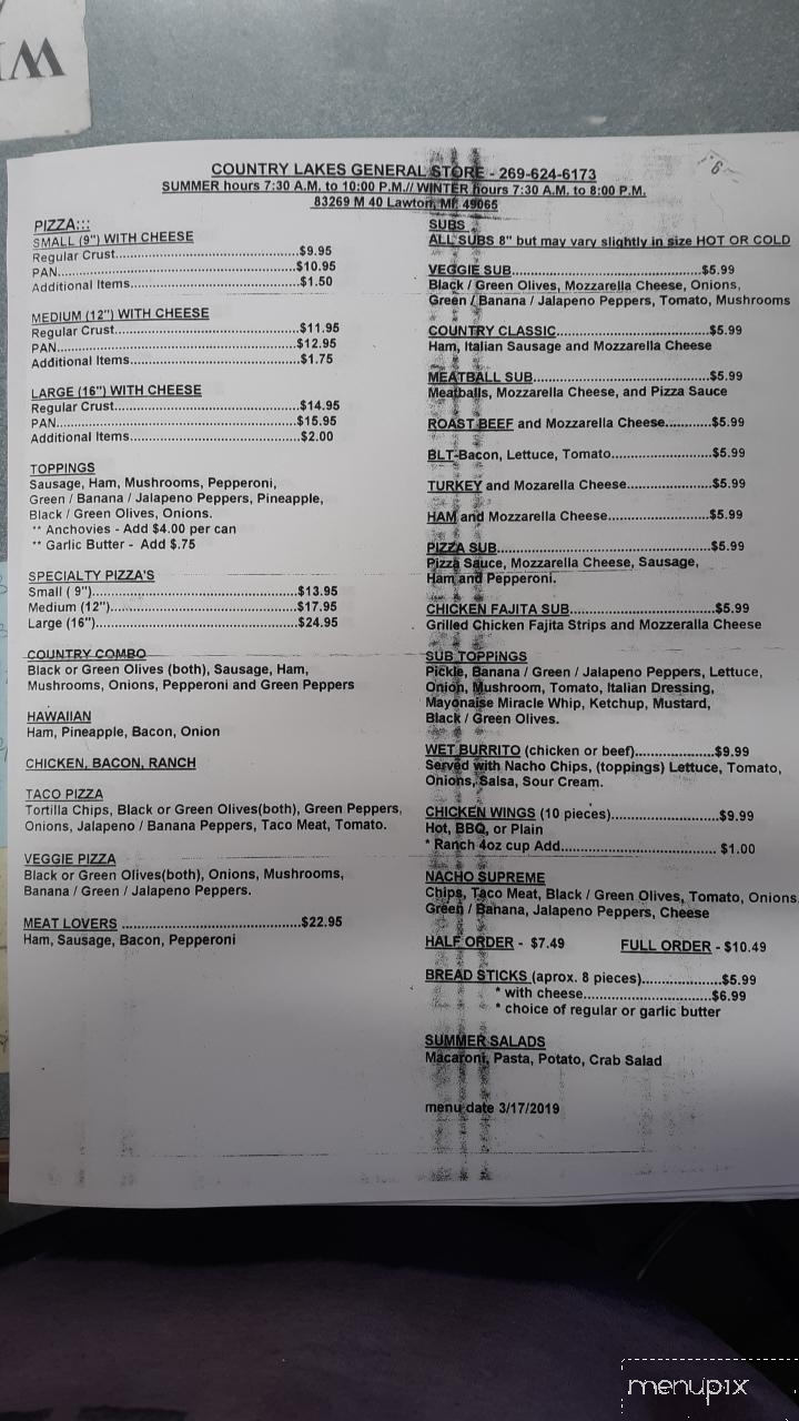 Country Lakes General Store - Lawton, MI menu_pic