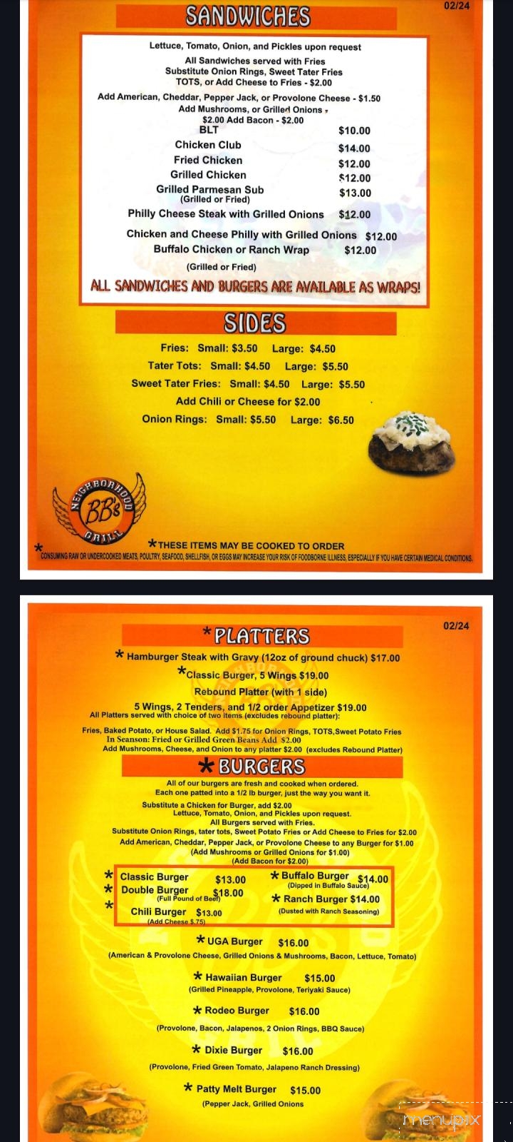 Bb's Sports Bar & Grill - Douglasville, GA menu_pic