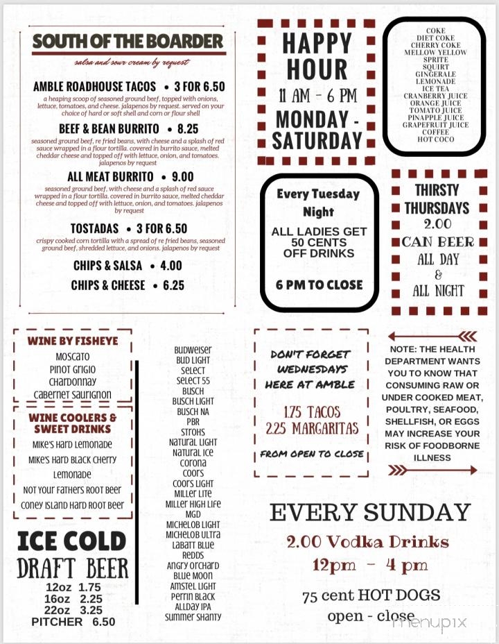 Amble Tavern - Howard City, MI menu_pic
