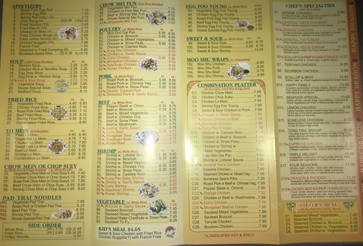 Happy dragon menu online