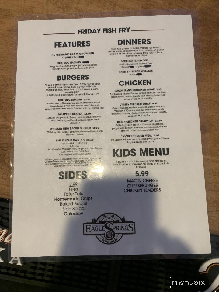 Eagle Springs Pub - Mukwonago, WI menu_pic