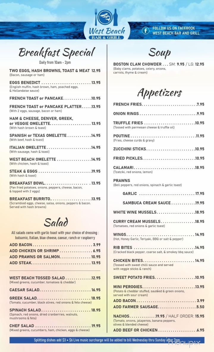 West Beach Bar & Grill - White Rock, BC menu_pic