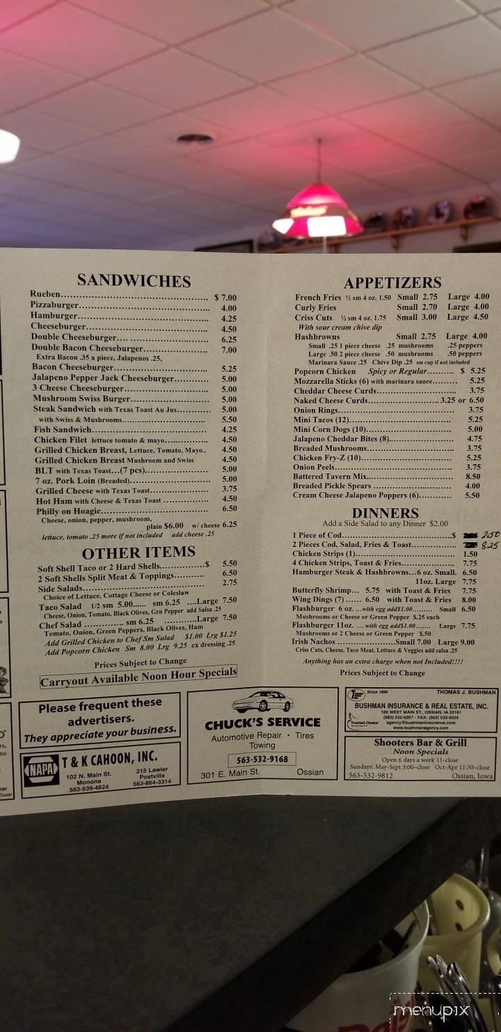 Shooters Bar & Grill - Ossian, IA menu_pic