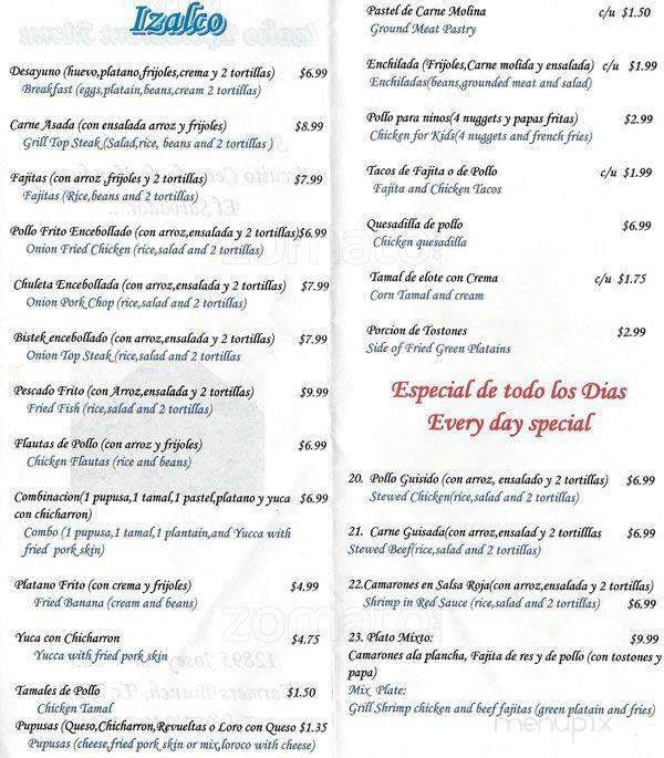 Izalco - Farmers Branch, TX menu_pic