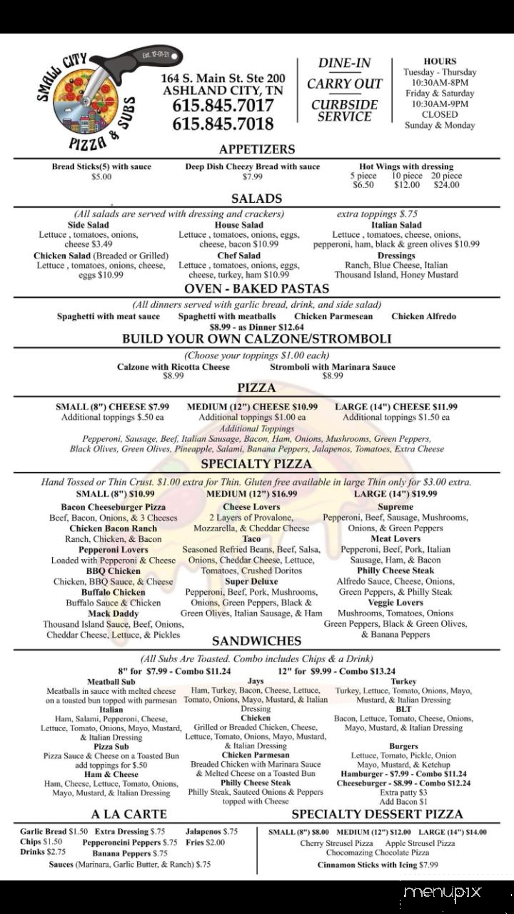 Small City Pizza & Subs - Ashland City, TN menu_pic