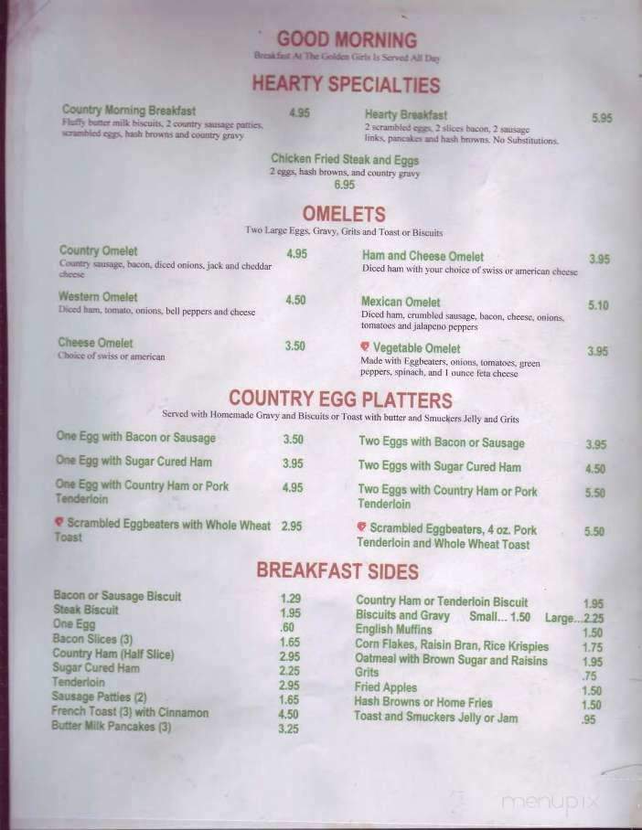 Golden Girls Restaurant - Clinton, TN menu_pic