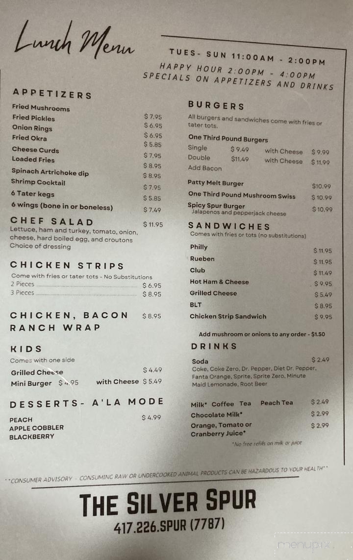 The Silver Spur Restaurant - Jane, MO menu_pic
