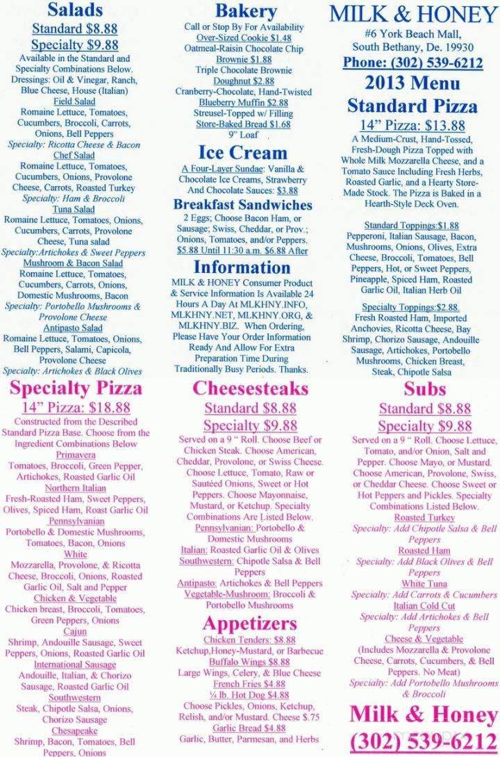 Milk & Honey - Bethany Beach, DE menu_pic
