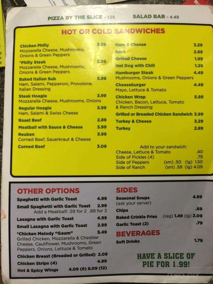 Menu of Charley's Pizza Parlor in Jacksboro, TN 37757