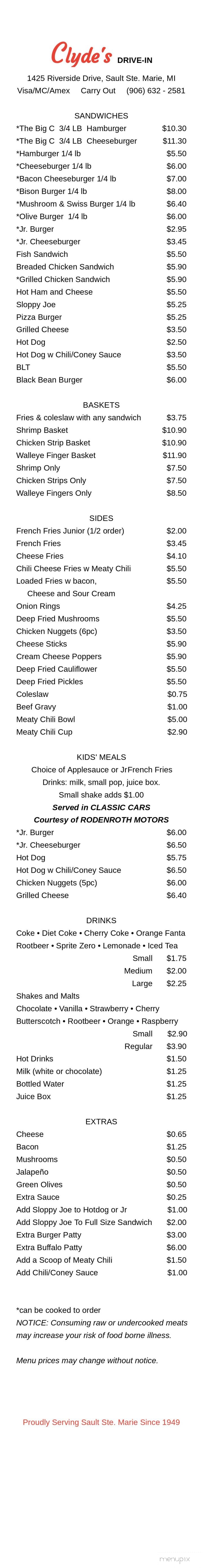 Clyde's Drive-In - Sault Ste Marie, MI menu_pic