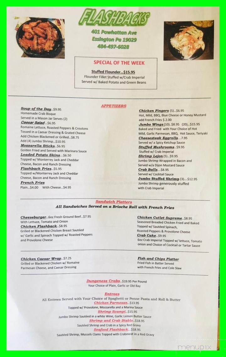 Flashbacks Bar - Essington, PA menu_pic