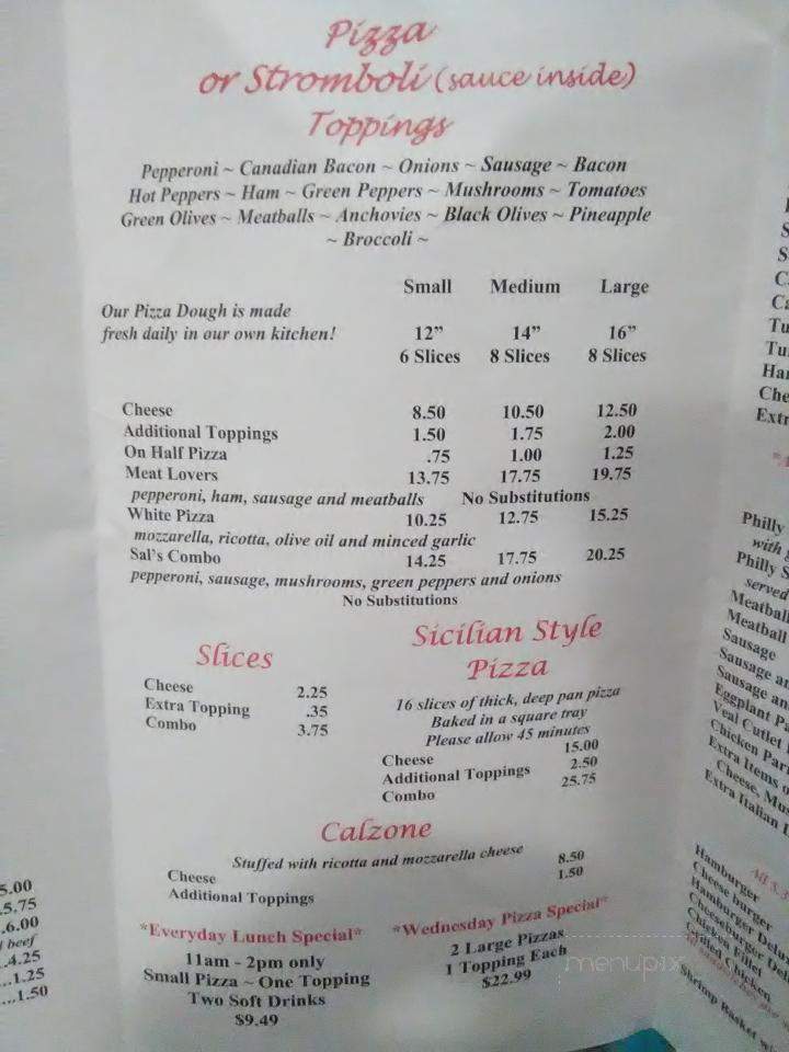 Sals Sicilian Pizza & Restaurant - Hayes, VA menu_pic
