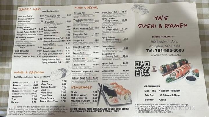 Ya’s Sushi And Ramen - Abington, MA menu_pic