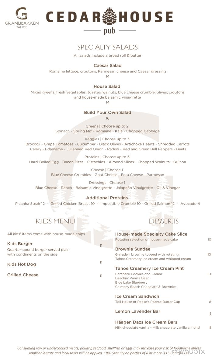 Cedar House Pub - Tahoe City, CA menu_pic