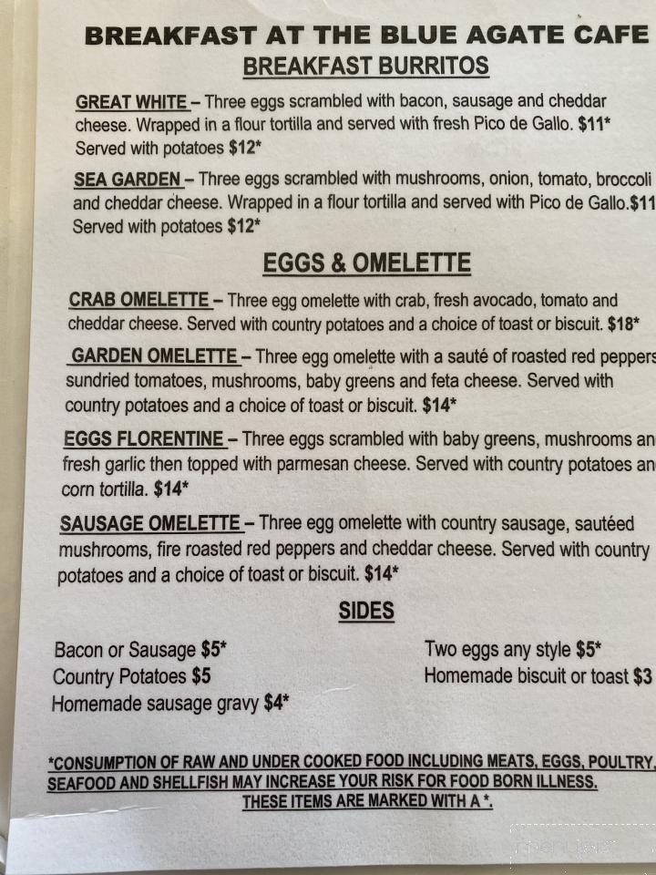 Blue Agate Cafe - Oceanside, OR menu_pic