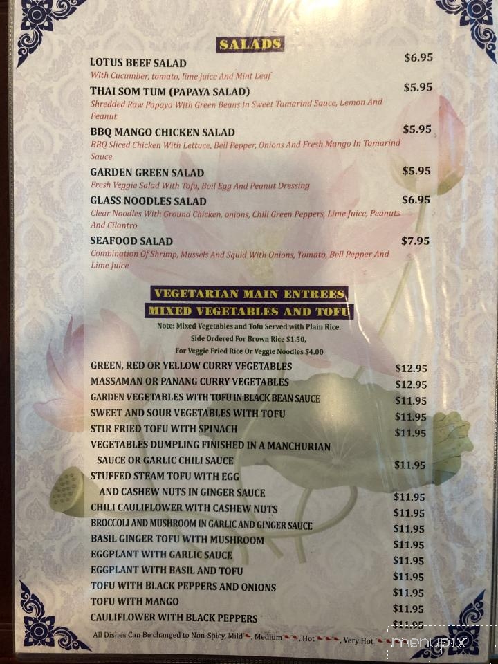 Thai Lotus Thai Cuisine - North Brunswick Township, NJ menu_pic