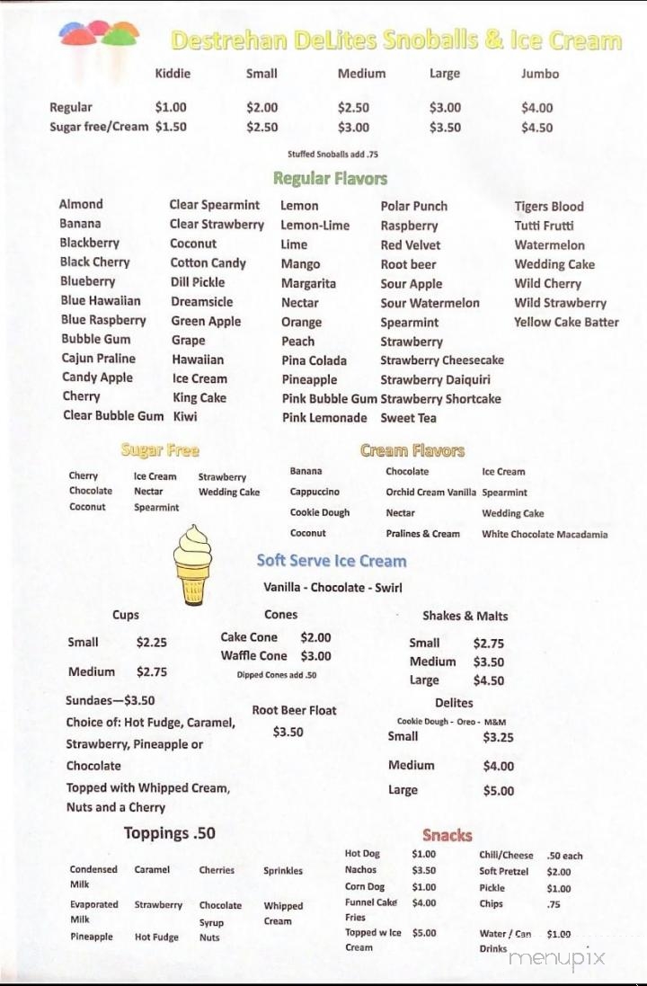 Destrehan DeLites Snoballs - Destrehan, LA menu_pic