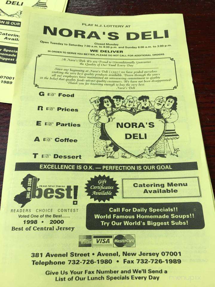 Nora's Deli - Avenel, NJ menu_pic