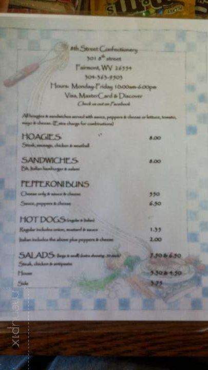 Eighth Street Confectionery - Fairmont, WV menu_pic