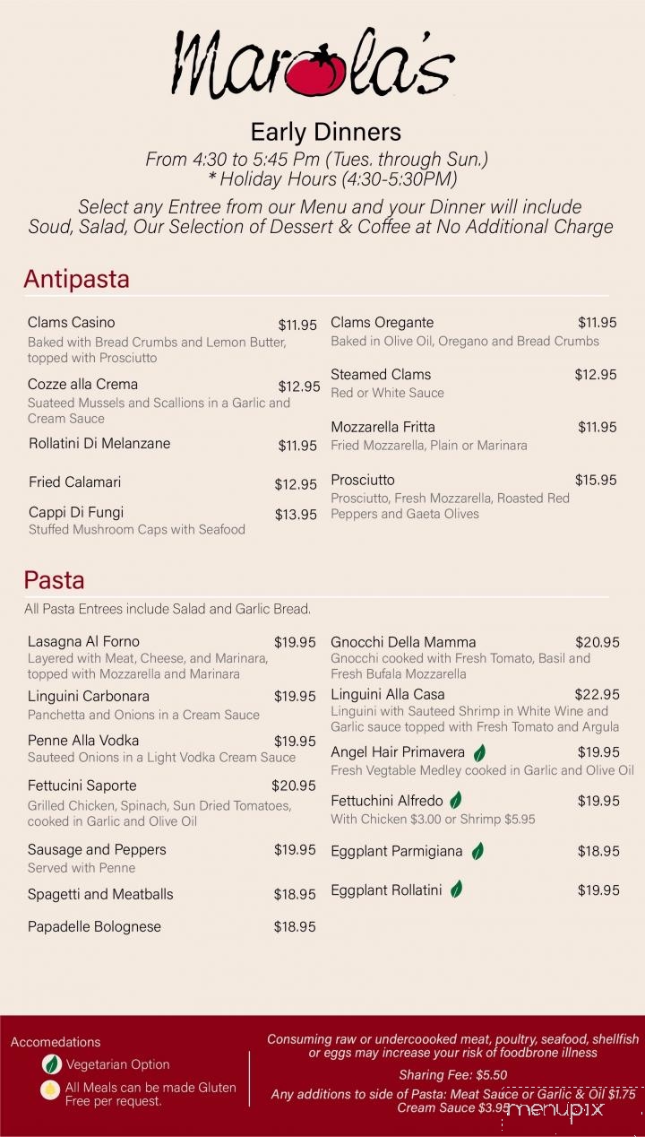Marola's Restaurant - Coral Springs, FL menu_pic