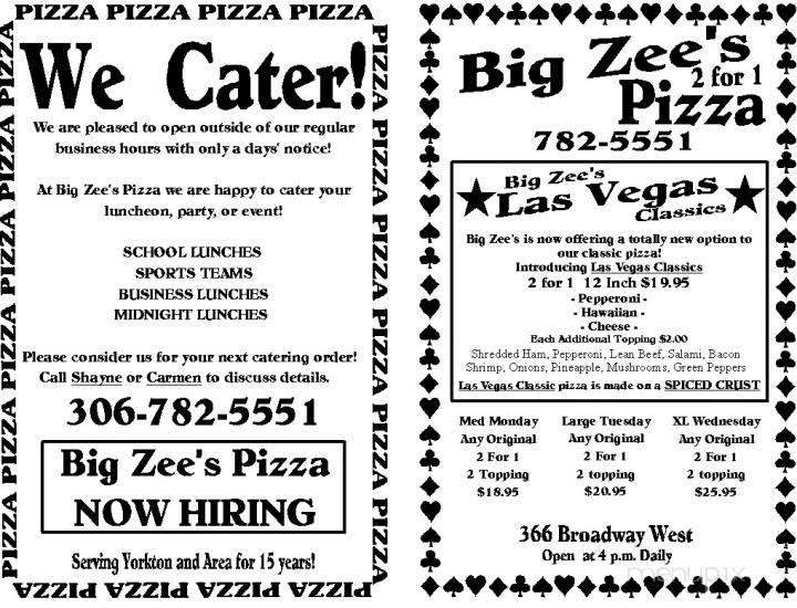Big Zee's 2 For 1 Pizza - Yorkton, SK