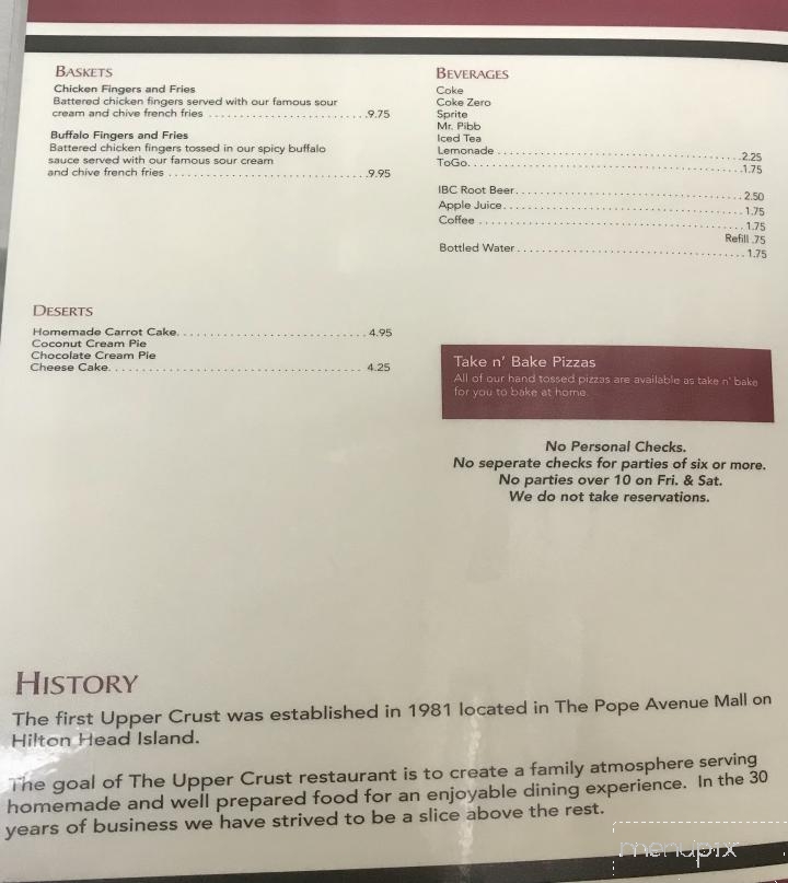 The Upper Crust - Okatie, SC menu_pic
