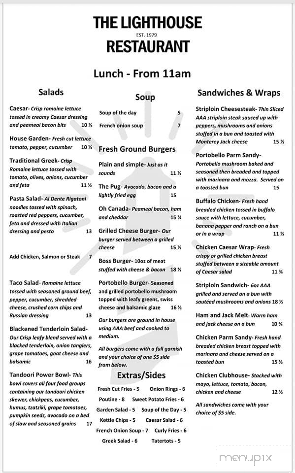 Lighthouse Restaurant - Southampton, ON menu_pic