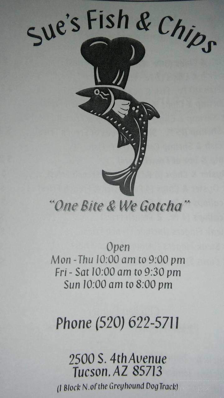 Sue's Fish & Chips - Tucson, AZ menu_pic