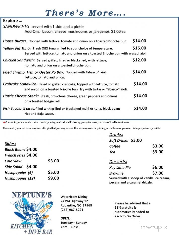 Neptunes Kitchen and Dive Bar - Rodanthe, NC menu_pic