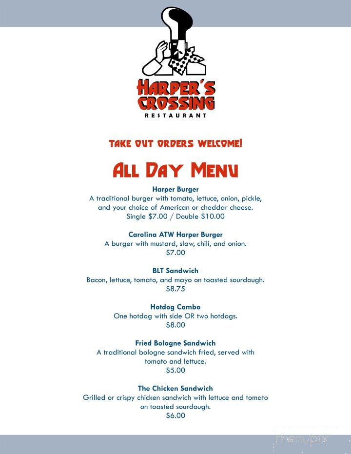 Harper's Crossing Restaurant - Bear Creek, NC menu_pic